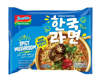 Indomie Korean Spicy Mushroom Soup Noodle, Halal Certified - 5 Packs Each 83gm