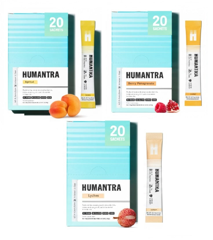 Humantra 3 Flavors Bundle Apricot, Berry Pomegranate, Lychee Electrolyte Hydration Pack – Zero Sugar, 20 Servings, 72g Each 6