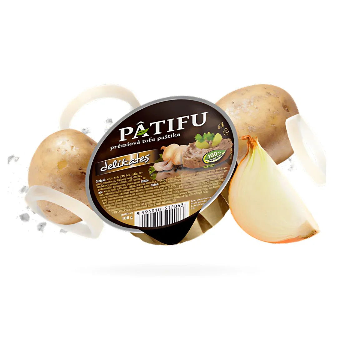 Patifu tofu pate packaging with potatoes and onion, vegan spread from iPlantBased UAE
