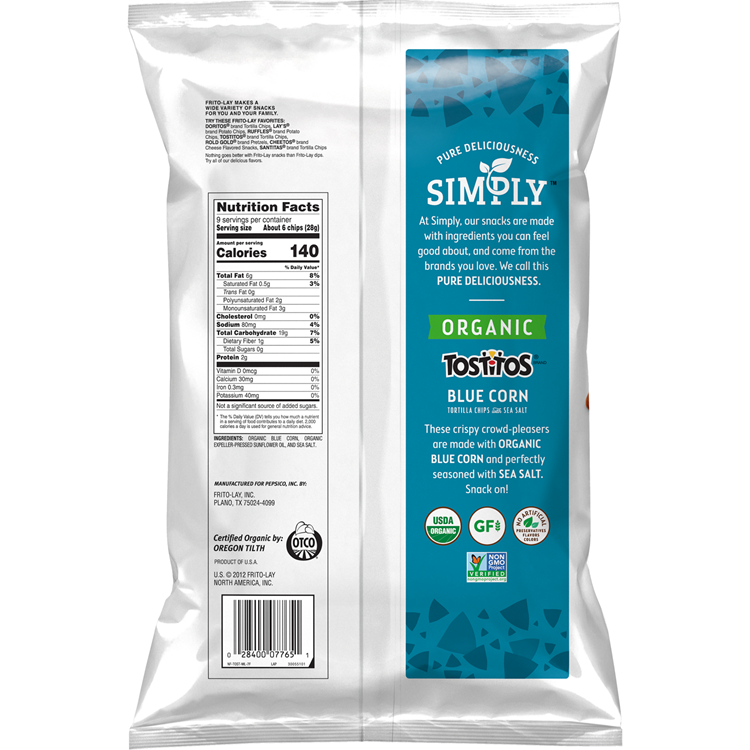 Tostitos Organic Blue Corn Tortilla Chips 9 OZ (255g) - Export